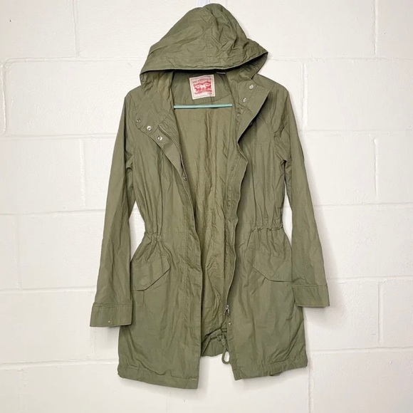 Levi's Jacket Women Size XS Military Utility Hooded Full Zip Epaulets Green - Picture 2 of 15